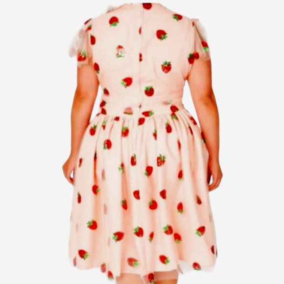 Nwot Magnolia Park Peach w/ Sequined Strawberries Faux Wrap Flutter Sleeve Dress - Picture 12 of 17